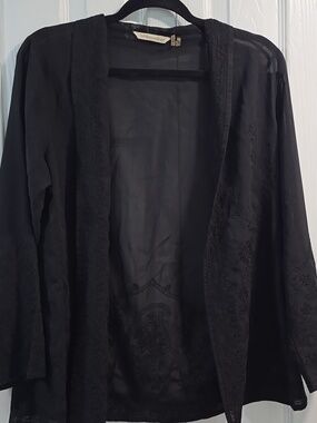 Soft Surroundings Black Sheer Embroidered Open Jacket